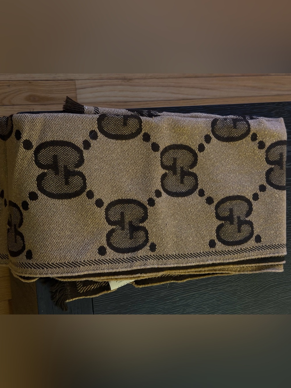 Gucci metallic thread brown and beige tags. Authentic.